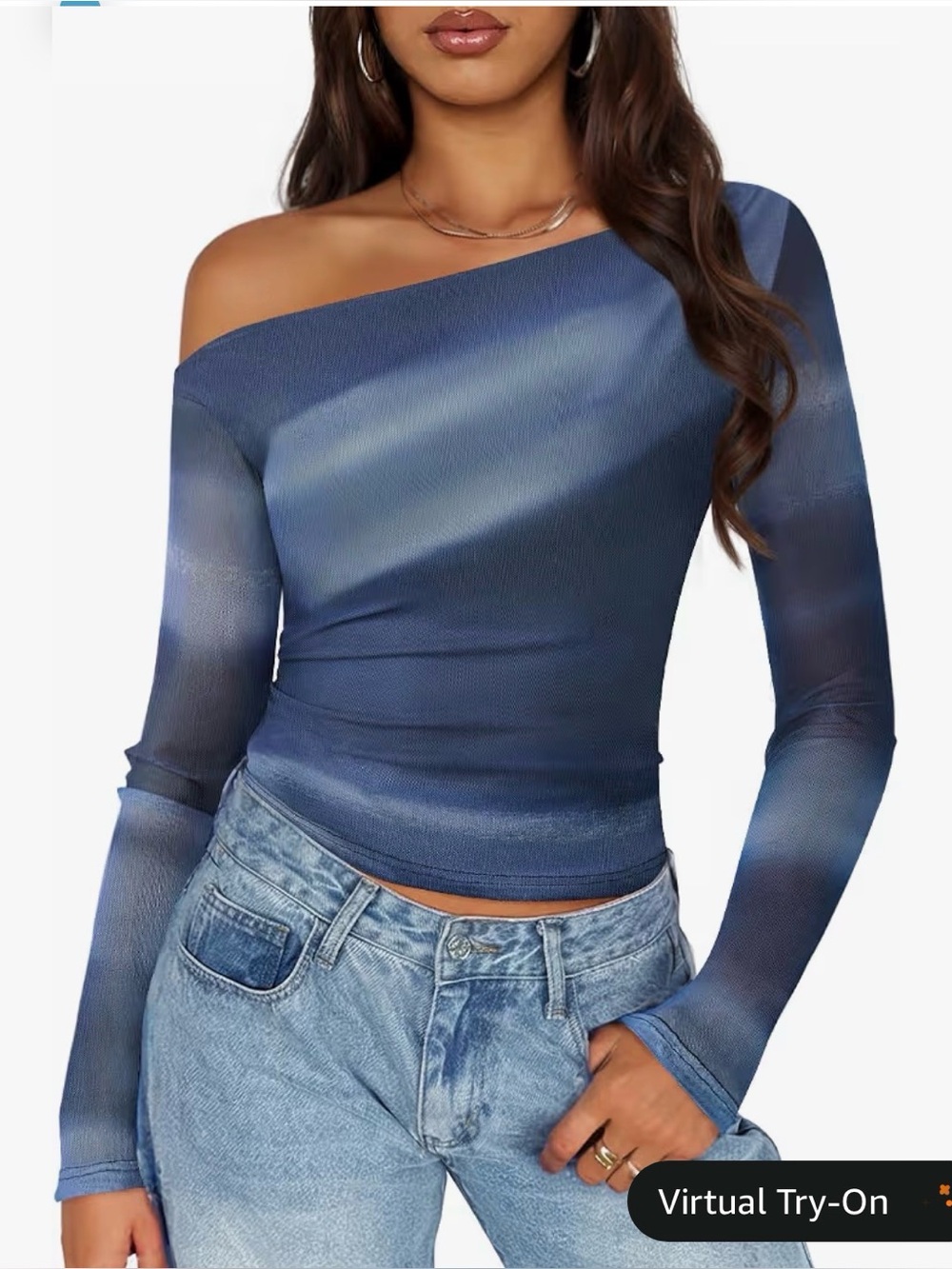 Off-Shoulder Long Sleeve Blue Women's Top